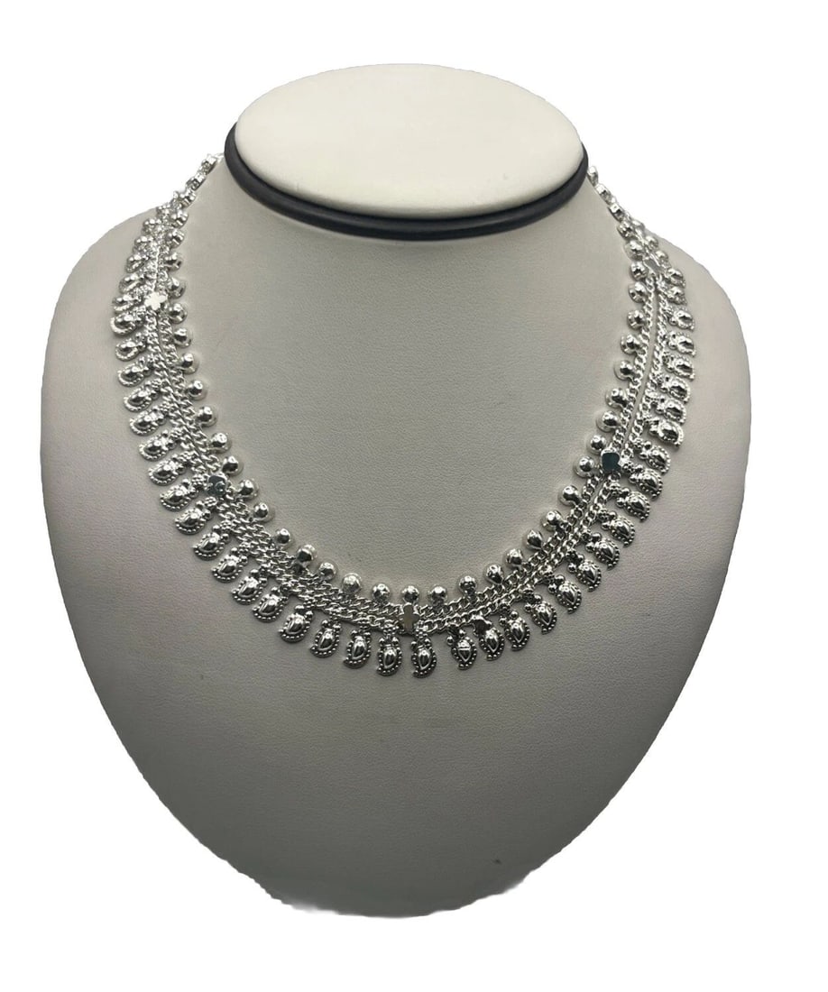 18" (CAN BE ADJUSTED SHORTER) STERLING SILVER BEAD NECKLACE MADE IN INDIA (1 of 2)
