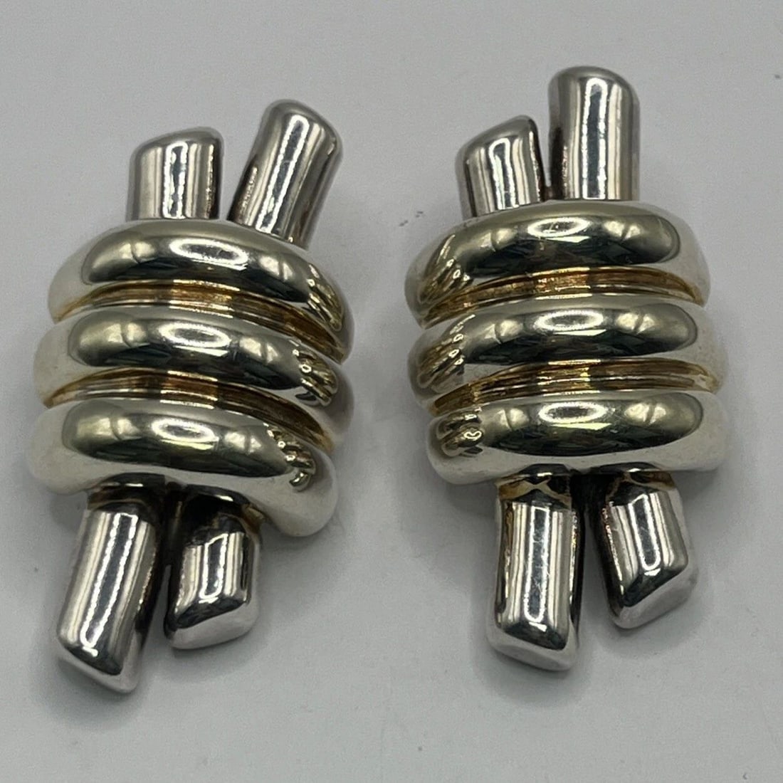 STERLING SILVER HOLLOW CLIP ON DROP EARRINGS (1 of 2)