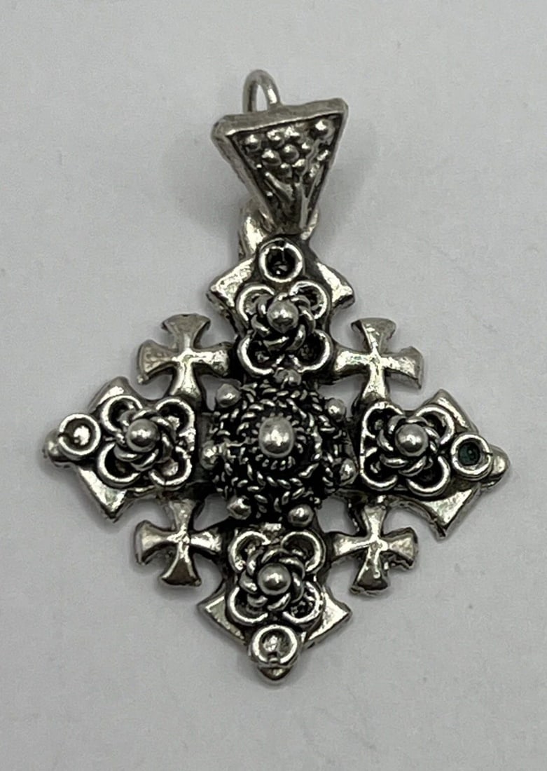STERLING SILVER JERSALEM CROSS PENDANT 9.3 GRAMS (1 of 2)