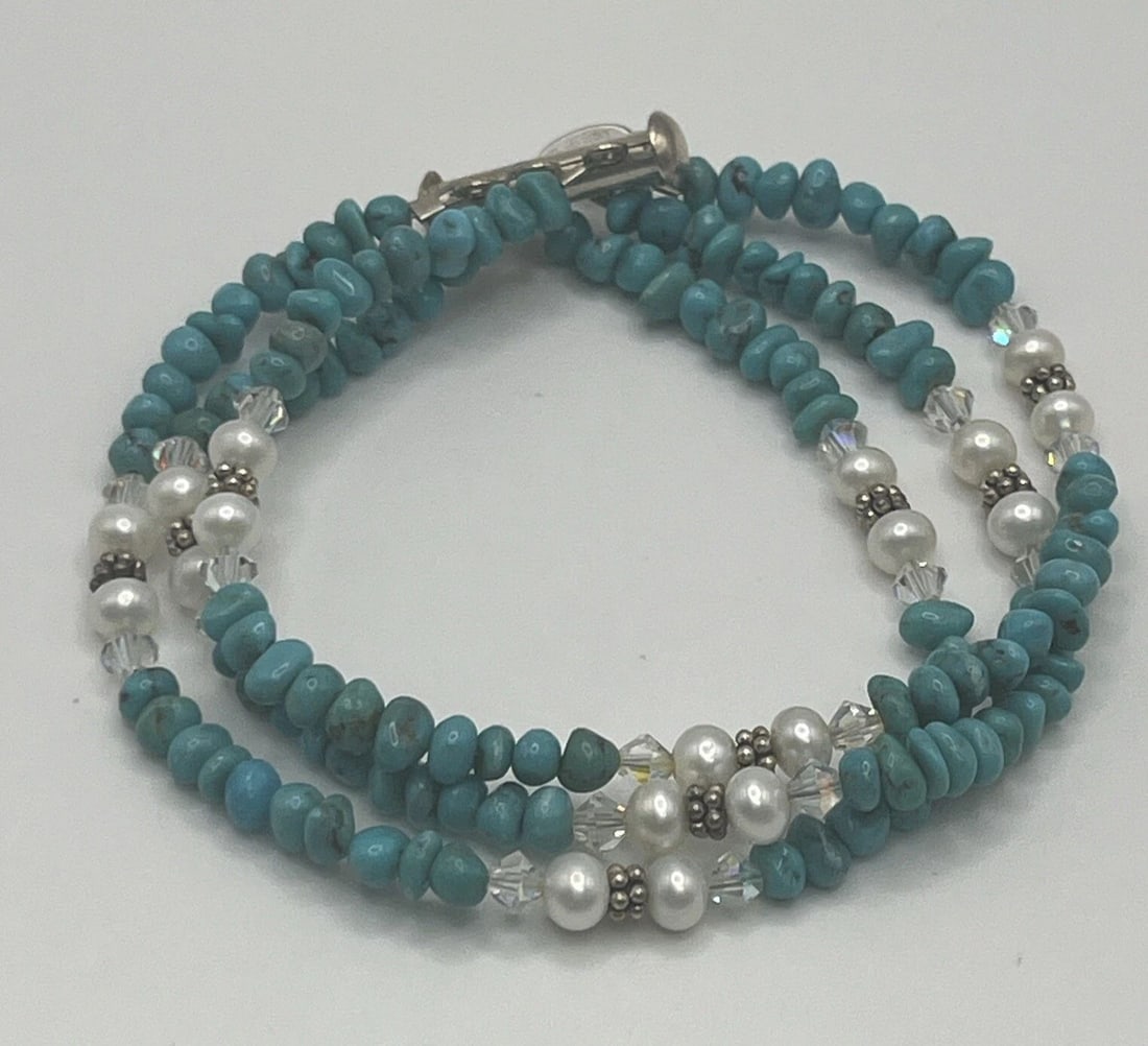 46" STERLING SILVER & TURQUOISE BEAD NECKLACE WITH 7.5" MATCHING BRACELET (1 of 2)