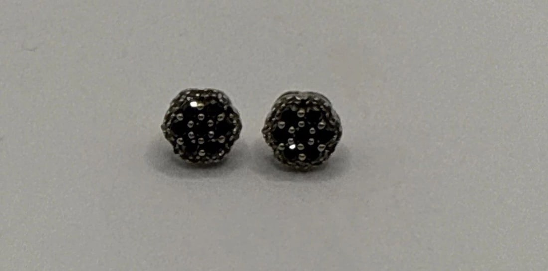 STERLING SILVER WITH BLACK DIAMONDS CLUSTER EARRINGS (1 of 2)
