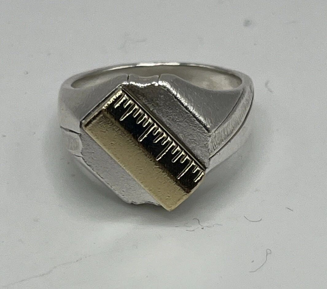 MODERNIST STERLING SILVER AND 10K GOLD RING SIZE 9.5 (1 of 2)