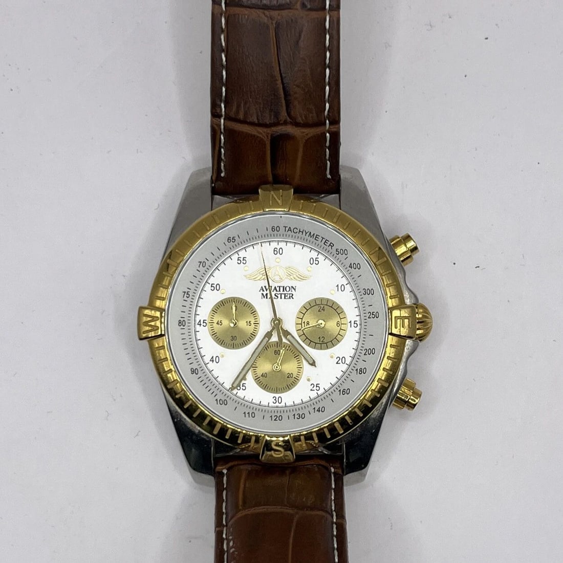 DANEBURY MINT AVIATION MASTER MEN'S STAINLESS STEEL LEATHER BAND WRIST WATCH (1 of 2)