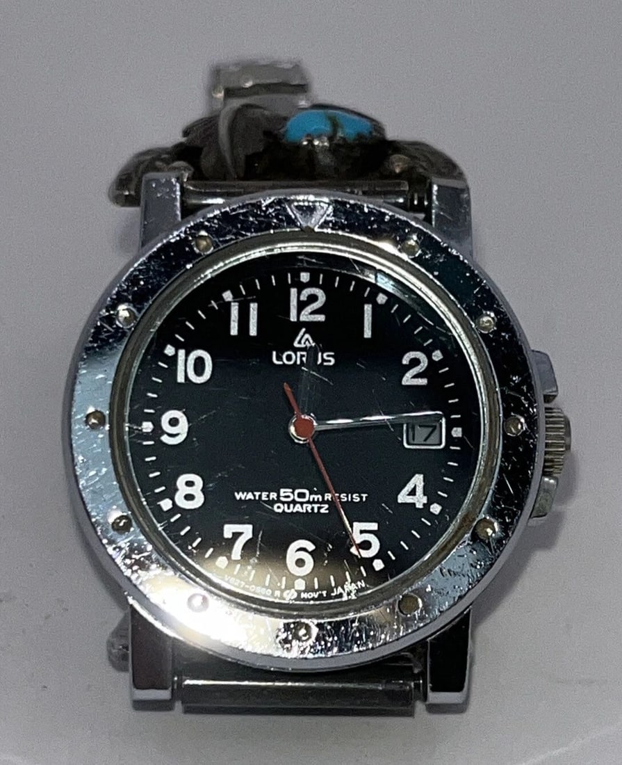 VINTAGE NAVAJO LORUS TURQUOISE 925 STERLING SILVER WATCH (SMALL WRIST) (1 of 2)