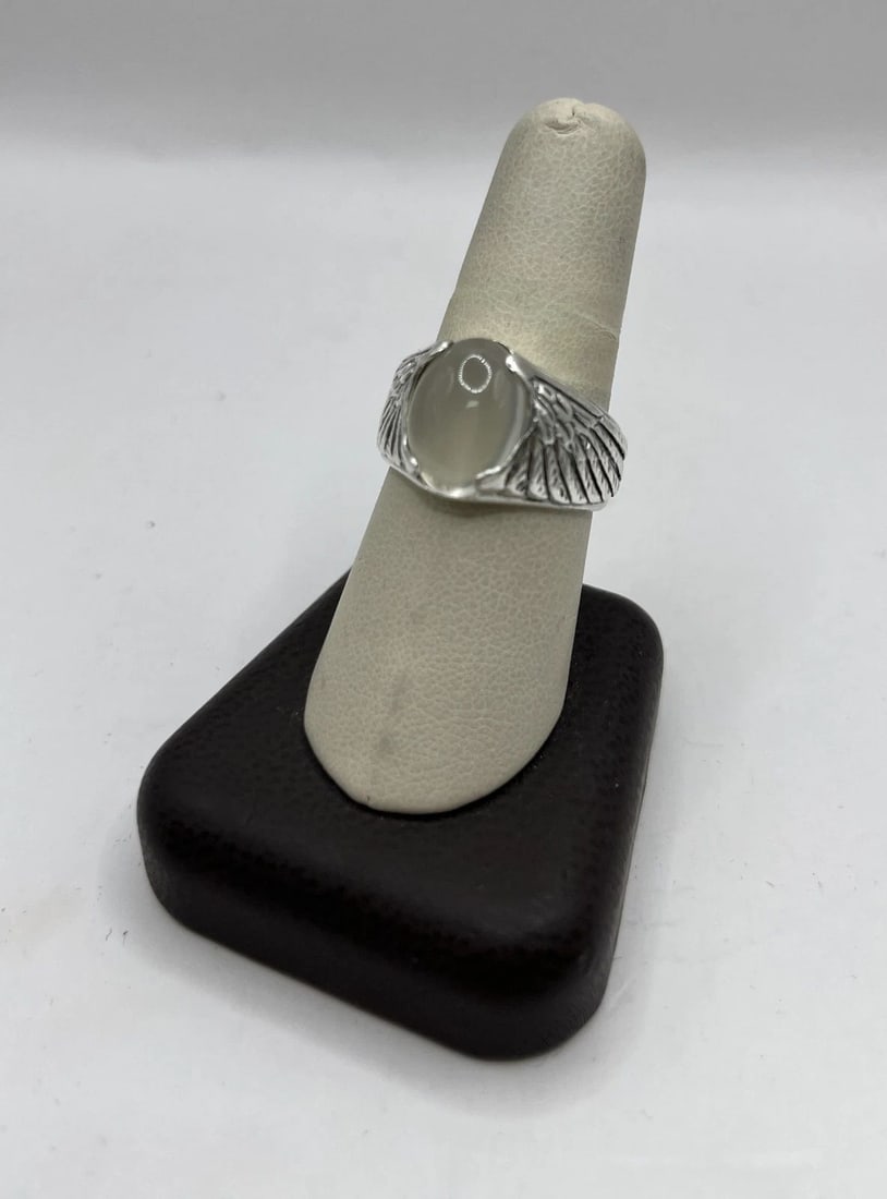 EAGLE WING RING STERLING SILVER SIZE 9 WITH GENUINE NATURAL MOONSTONE GEMSTONE (1 of 2)