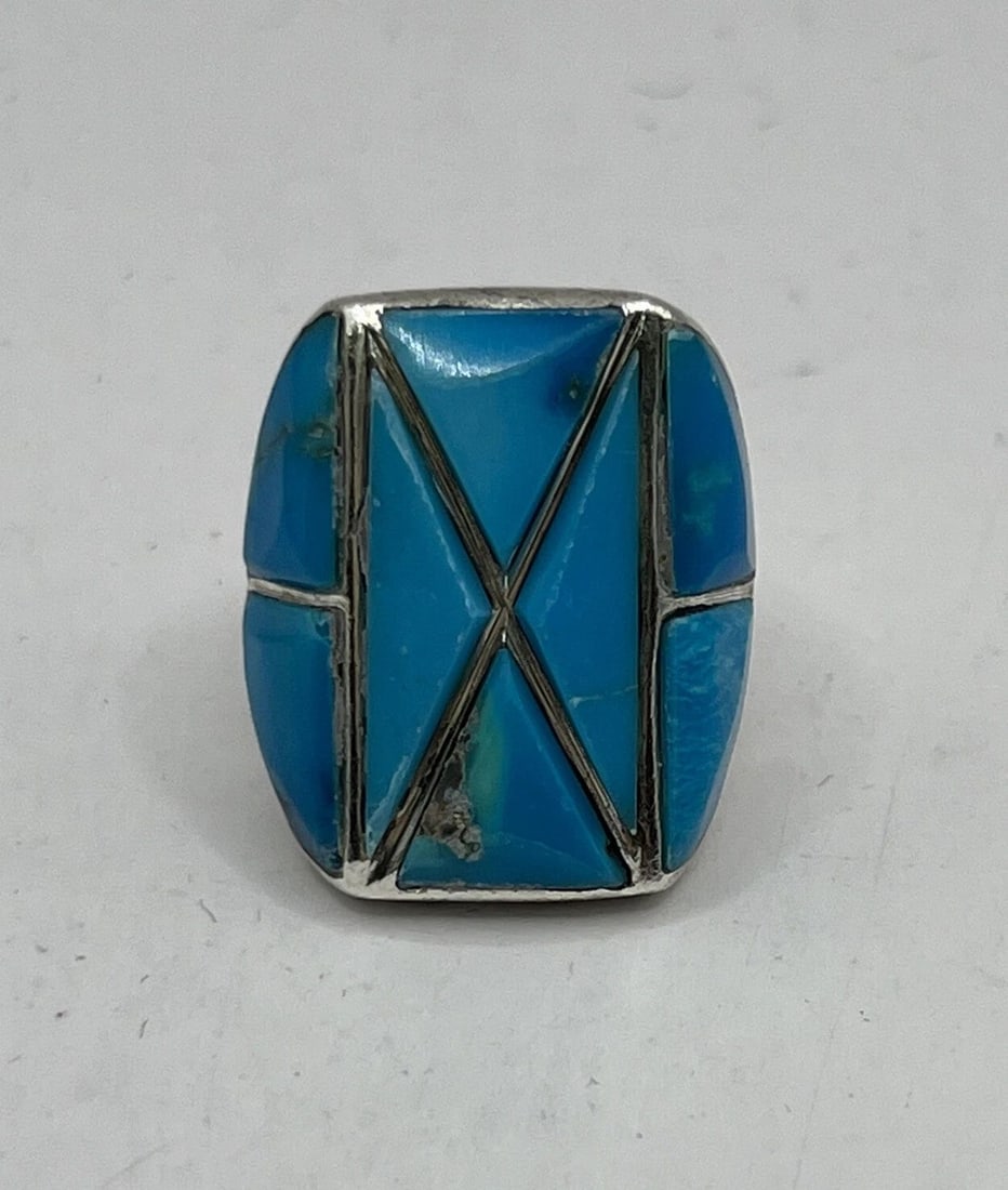 NATIVE AMERICAN NAVAJO TURQUOISE AND STERLING SILVER RING SIZE 5 (1 of 2)