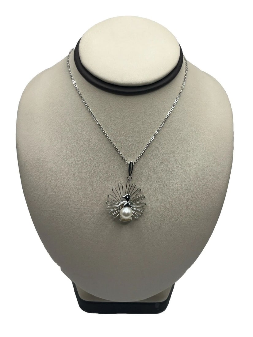 STERLING SILVER PEACOCK NECKLACE WITH PEARL 18" (1 of 2)