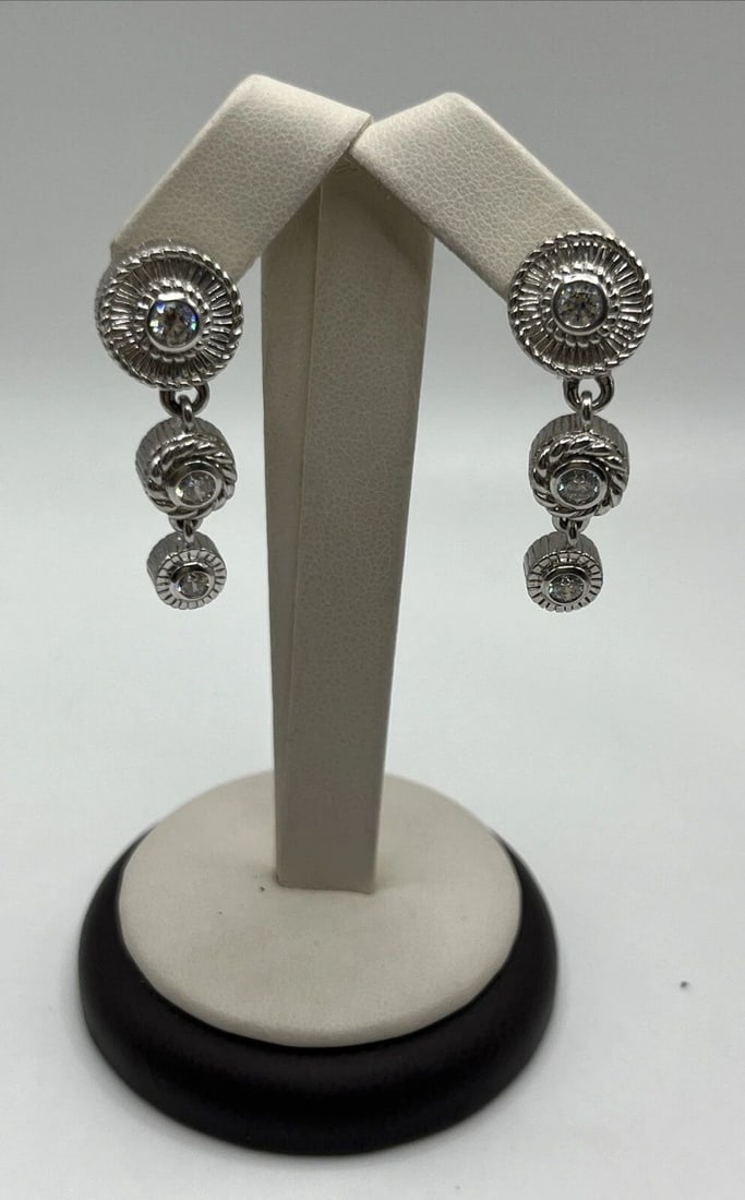 JUDITH RIPKA STERLING SILVER DIAMONIQUE CZ LONG DROP DANGLE OMEGA BACK EARRINGS (1 of 2)