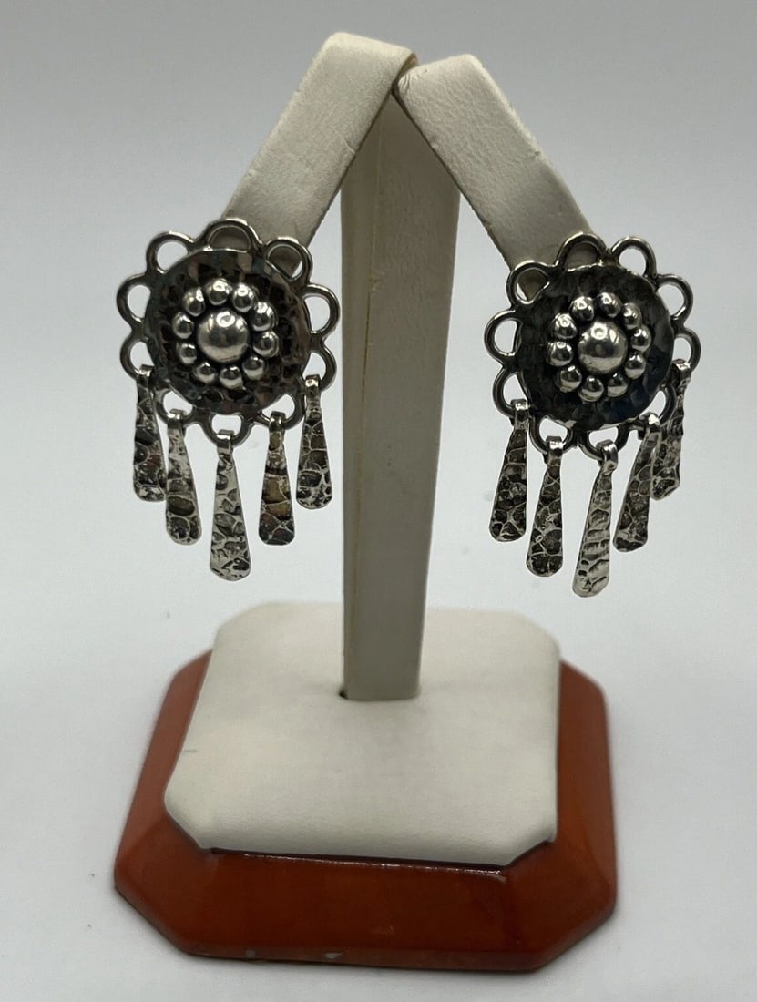 RAGUL CANO STERLING SILVER MEXICO HAMMERED PIERCED POST DANGLE EARRINGS (1 of 2)