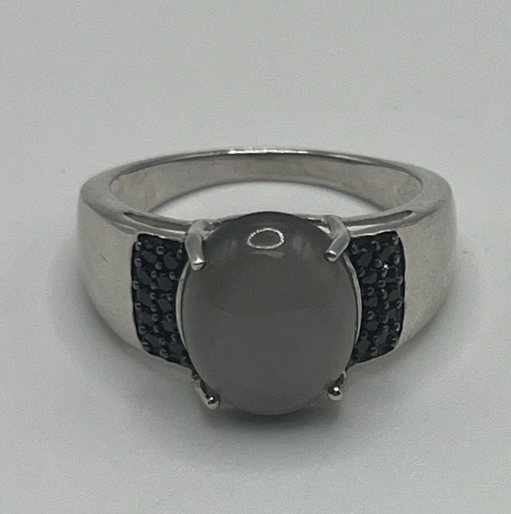 DESIGNER KHR STERLING SILVER, MOONSTONE & BLACK STONE RING SIZE 8 (1 of 2)