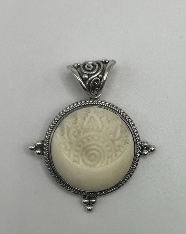 CARVED MOON FLOWER PENDANT IN STERLING SILVER (1 of 2)