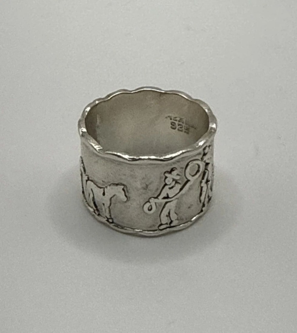 STERLING SILVER WIDE BAND RING WESTERN THEMED SIZE 8.5 (1 of 2)