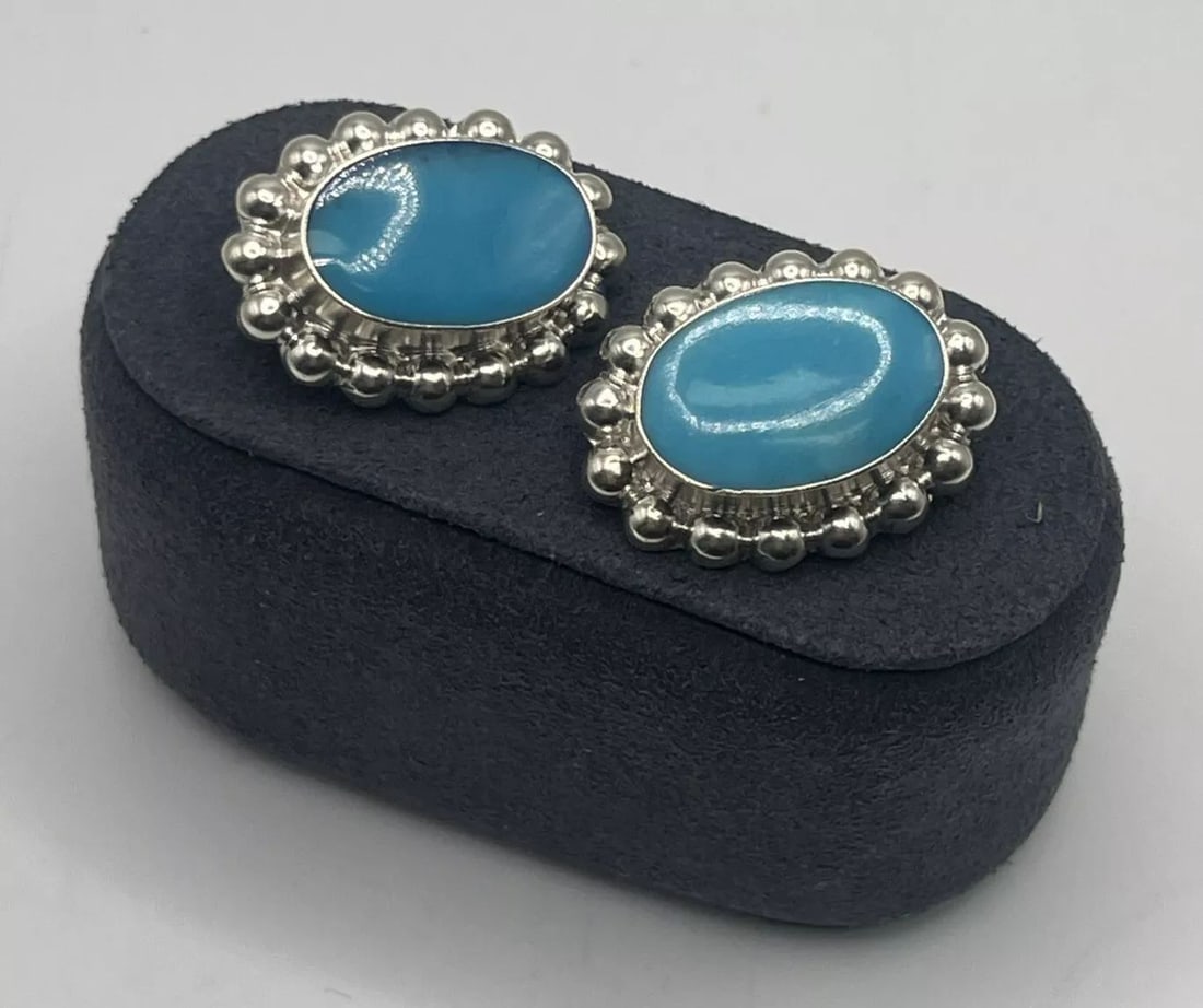 TURQUOISE & STERLING SILVER CLIP-ON EARRINGS (1 of 2)
