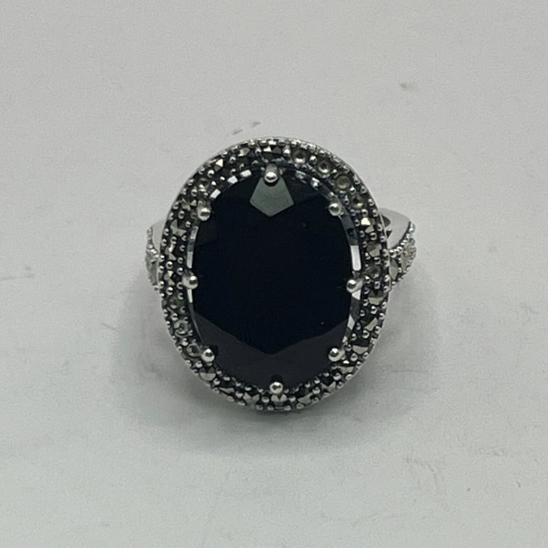 CNA PRANDA 925 STERLING SILVER WITH BLACK ONYX DECO STYLE RING SIZE 7 (1 of 2)