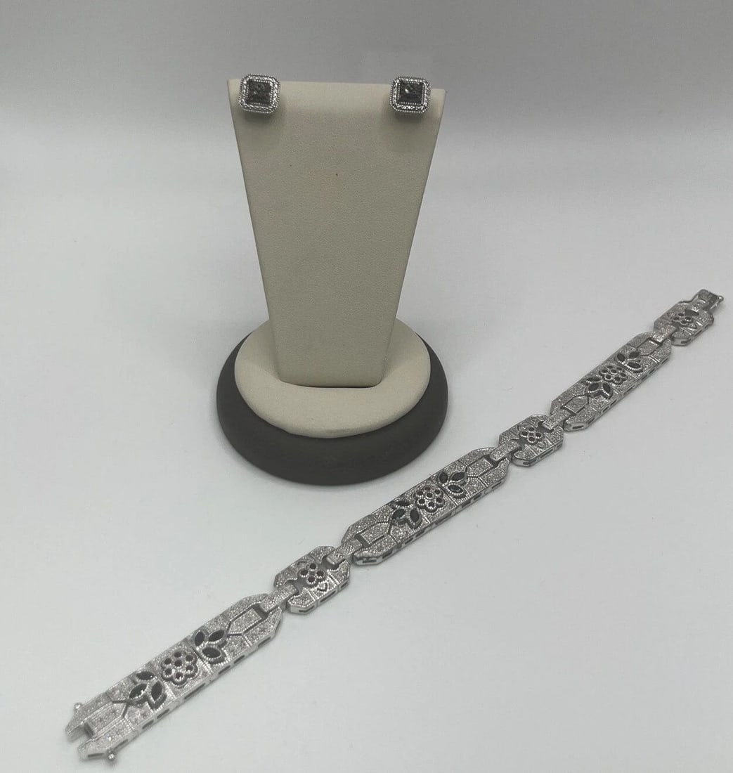 MARCASITE 8" BRACELET WITH STUD EARRINGS (1 of 2)