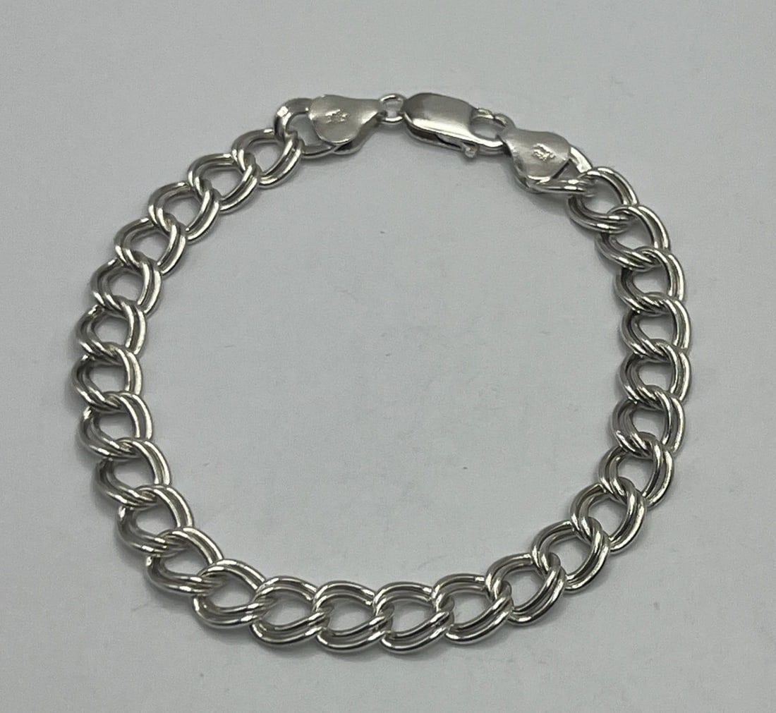 13.5" STERLING SILVER DOUBLE CIRCLE LINK CHARM BRACELET 11.1 GRAMS (1 of 2)