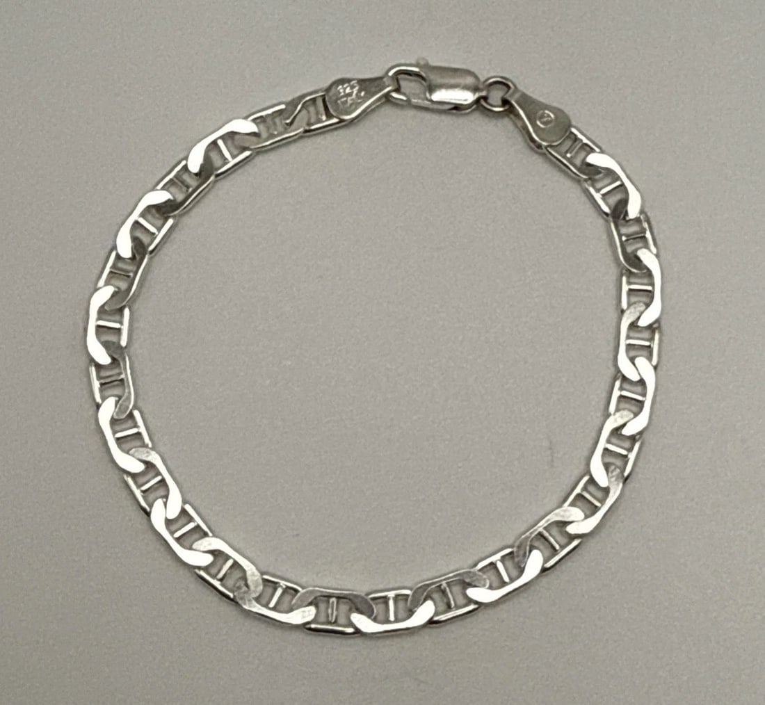 STERLING SILVER 7" FLAT MARINER LINK BRACELET 6.3 GRAMS (1 of 2)