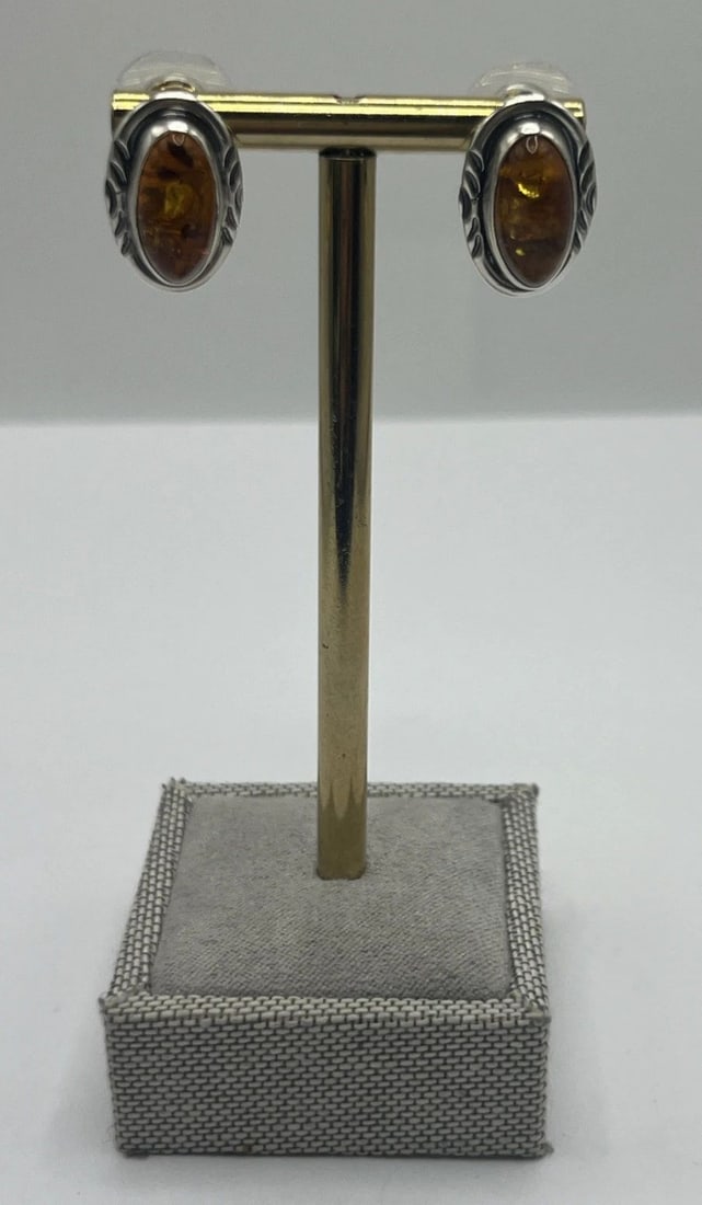 STERLING SILVER & AMBER EARRINGS (1 of 2)