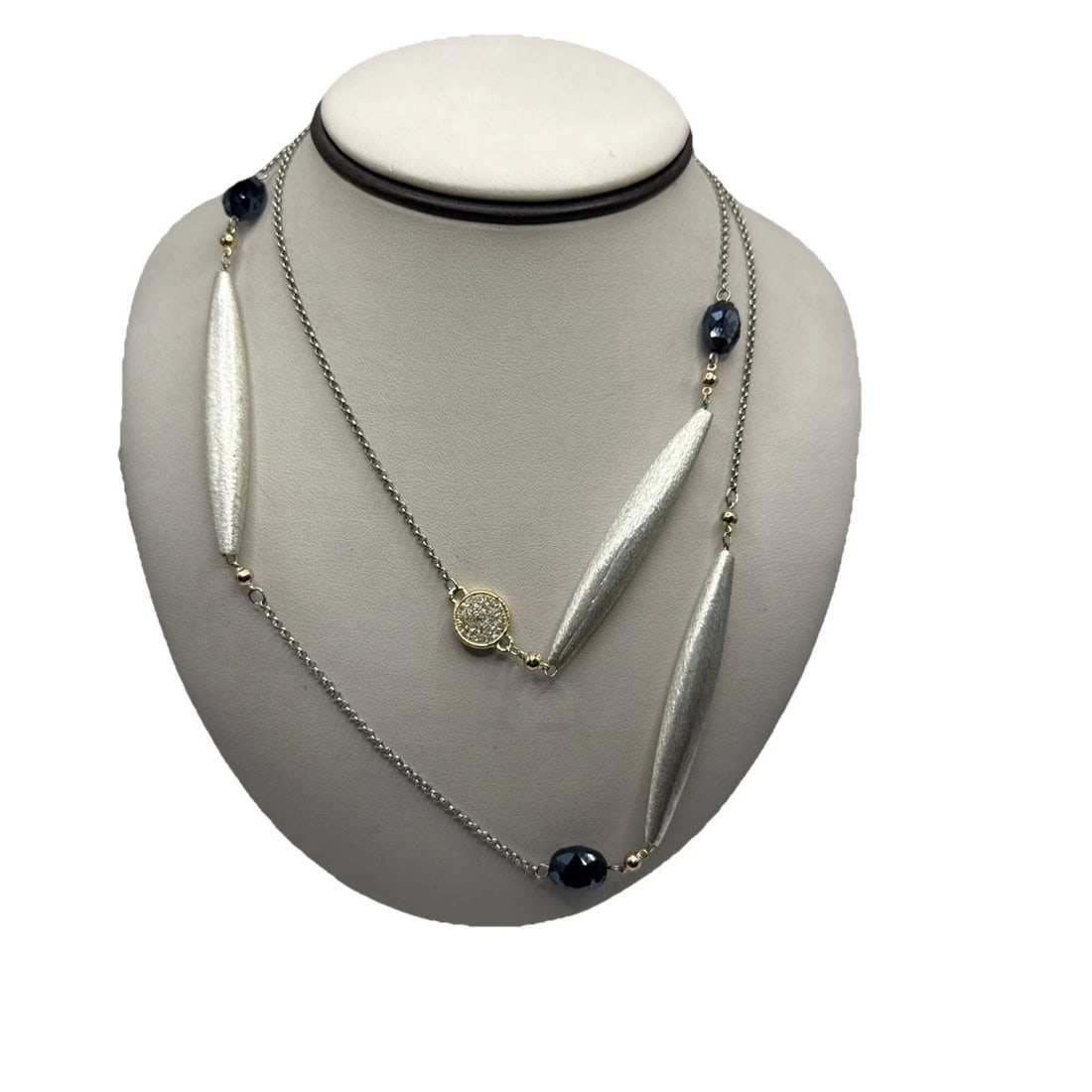 TWO TONE ADJUSABLE LONG NECKLACE WITH BLUE & COLORLESS STONES (1 of 2)