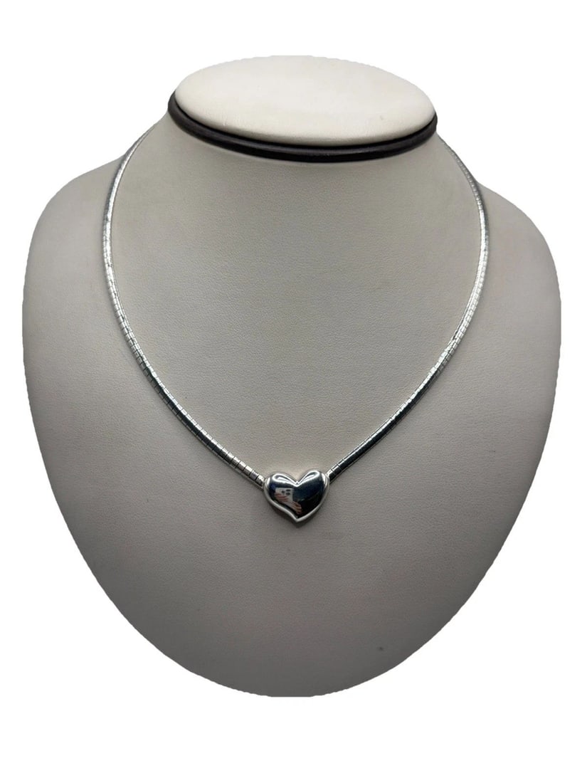 STERLING SILVER PUFFY HEART NECKLACE 16" (1 of 2)