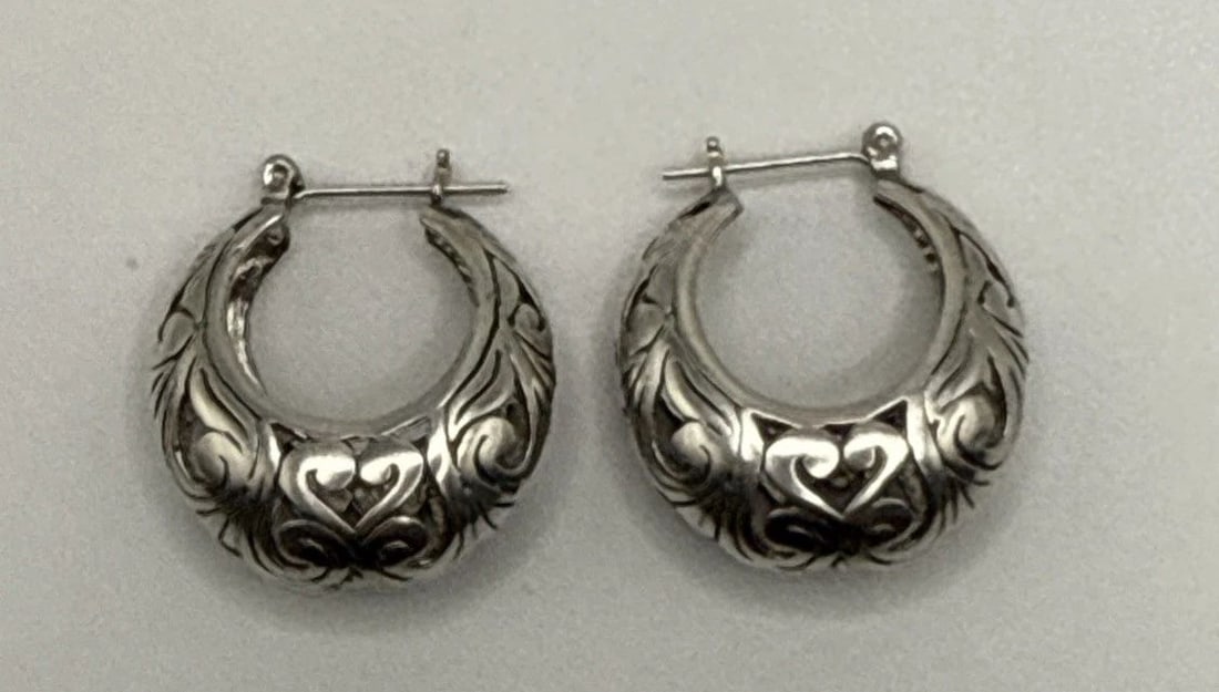 STERLING SILVER FILAGREE HOOP EARRINGS 8.3 GRAMS (1 of 2)