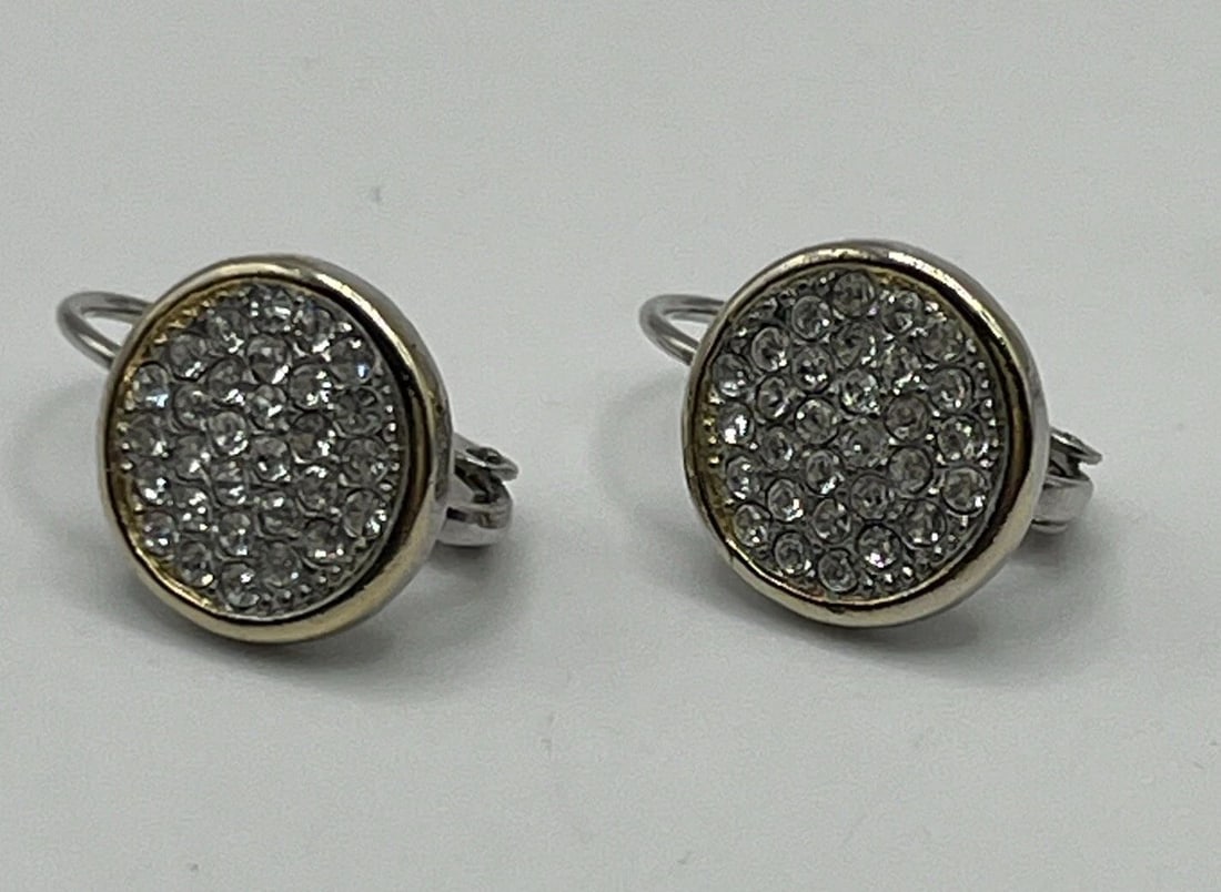 STERLING SILVER & COLORLESS STONE CIRCLE DANGLE EARRINGS (1 of 2)
