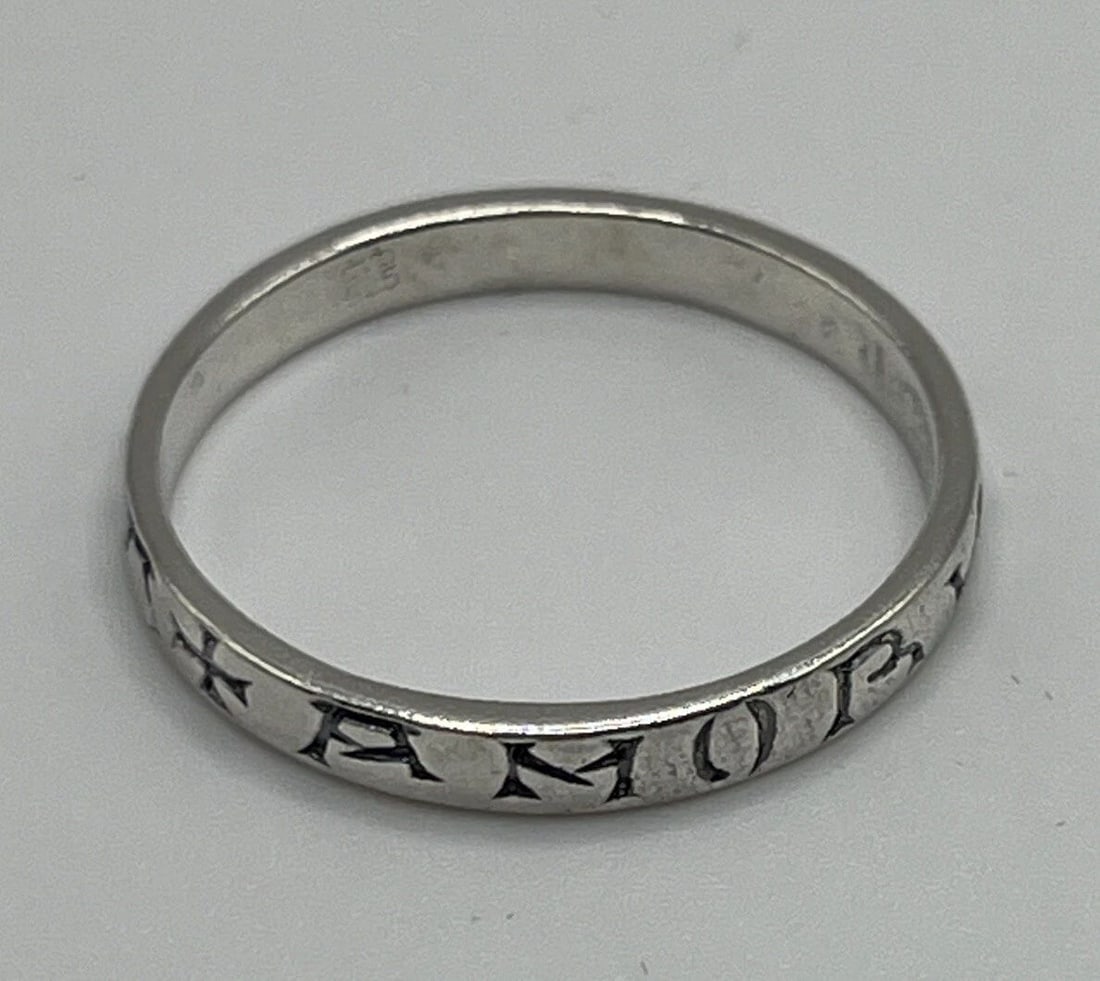 STERLING SILVER THIN BAND RING WITH LETTERS AND SYMBOLS SIZE 11 (1 of 2)