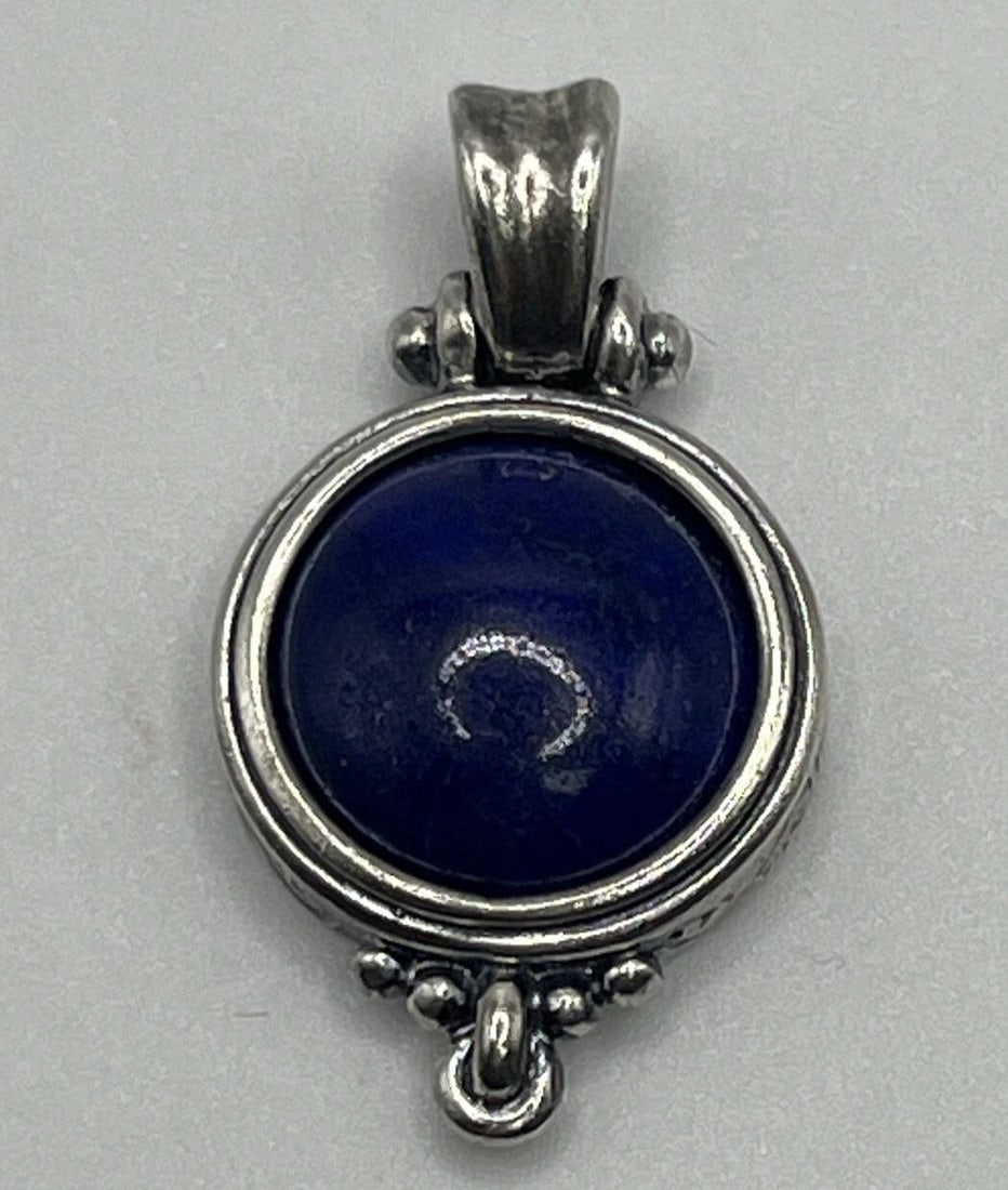STERLING SILVER & DEEP BLUE COLORED STONE PENDANT (1 of 2)