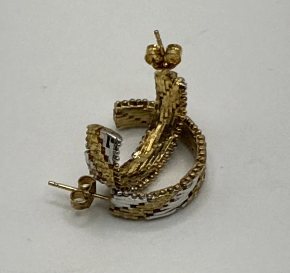TWO TONE STERLING SILVER HOOP EARRINGS WITH POST BACK 7.7 GRAMS (1 of 2)