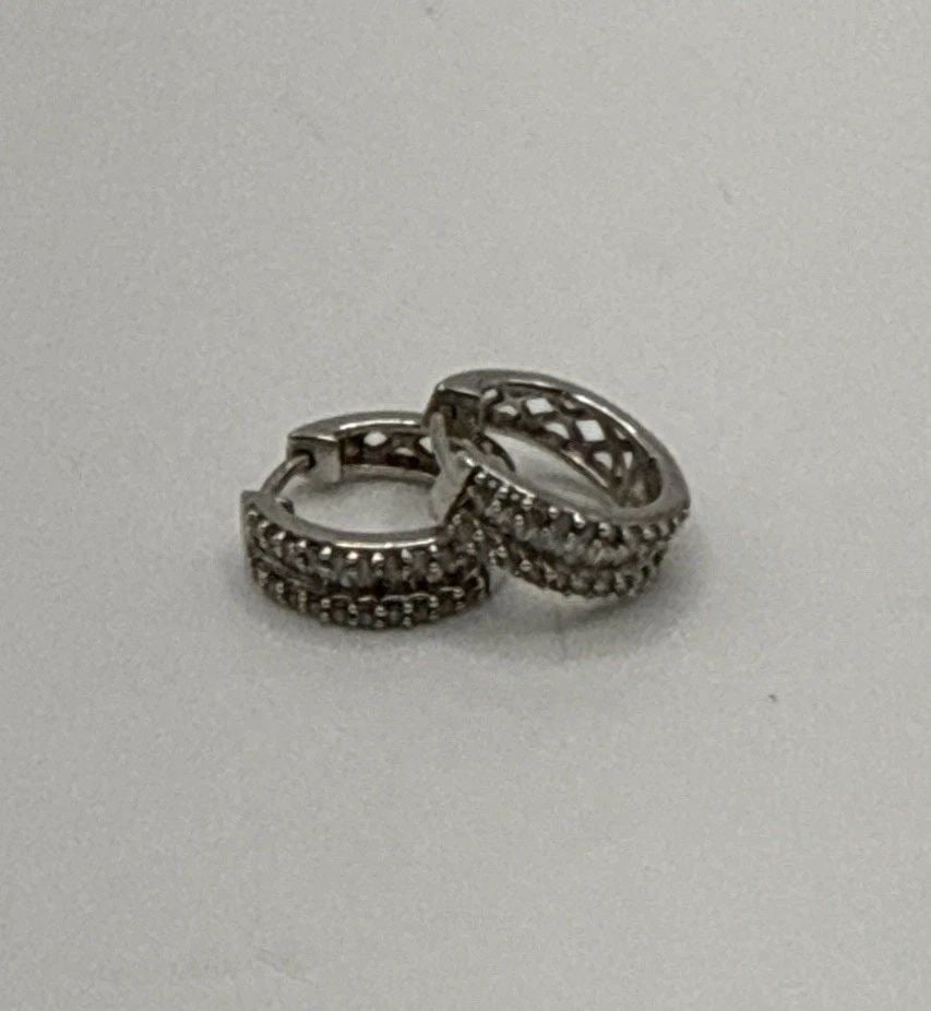 STERLING SILVER WITH COLORLESS STONES HUGGIE EARRINGS 3.3 GRAMS (1 of 2)