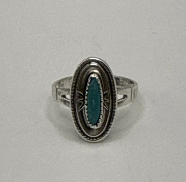 STERLING SILVER & TURQUOISE RING SIZE 7 (1 of 2)