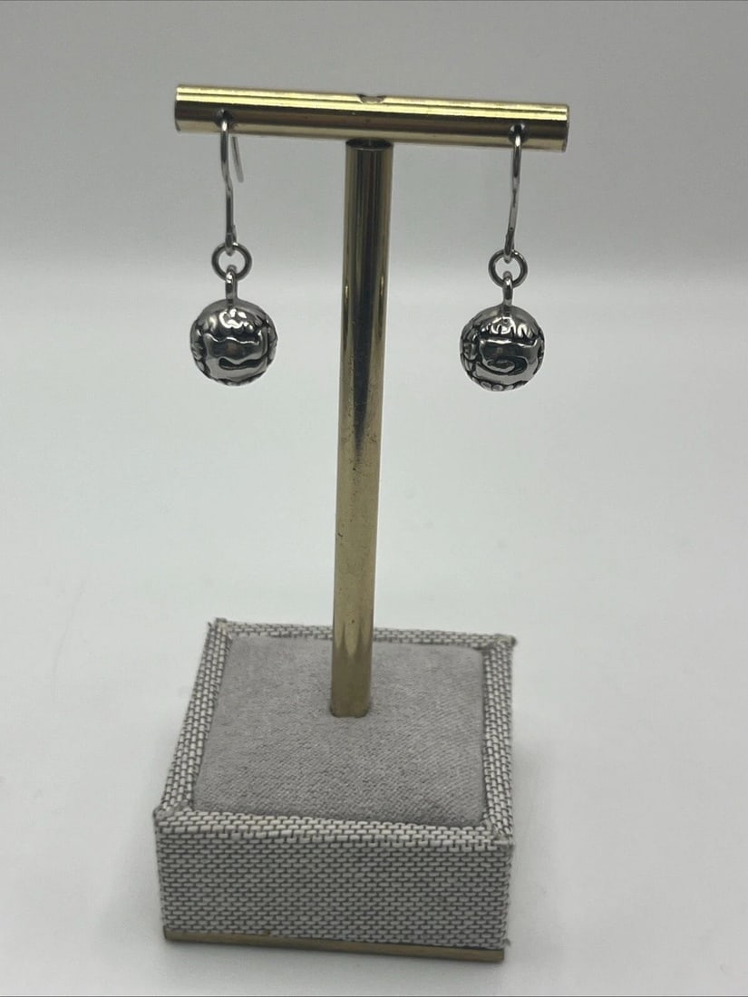 STERLING SILVER DECORATIVE BALL HOOK ON WIRE EARRINGS (1 of 2)