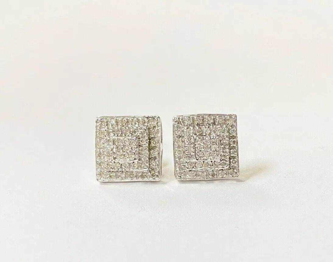 14K WHITE GOLD SQUARE EARRINGS WITH 0.50CTS OF DIAMONDS 3.4G: 14K WHITE GOLD SQUARE EARRINGS WITH 1/2CT DIAMONDS 14k White Gold Square Earrings with 1/2CT Diamonds You are bidding on a pre-owned 14k White Gold Square Earrings with 1/2CT Diamonds. The earrings