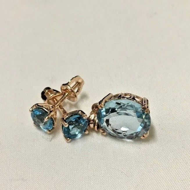 14K ROSE GOLD EARRINGS AND PENDENT BOTH WITH BLUE TOPAZ (SET) (1 of 2)