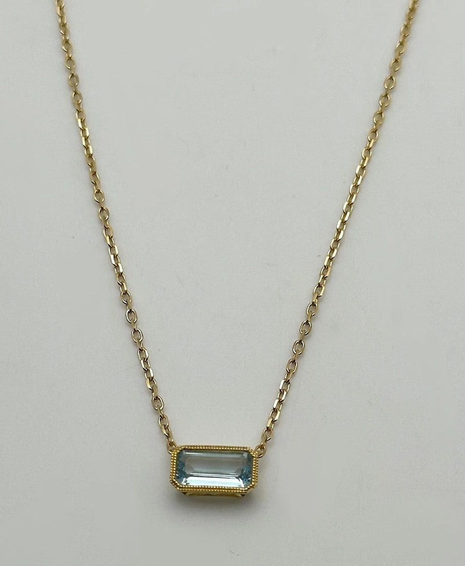 14K GOLD CHAIN AND PENDANT SET WITH NATURAL AQUAMARINE 18" 2.4G (1 of 2)