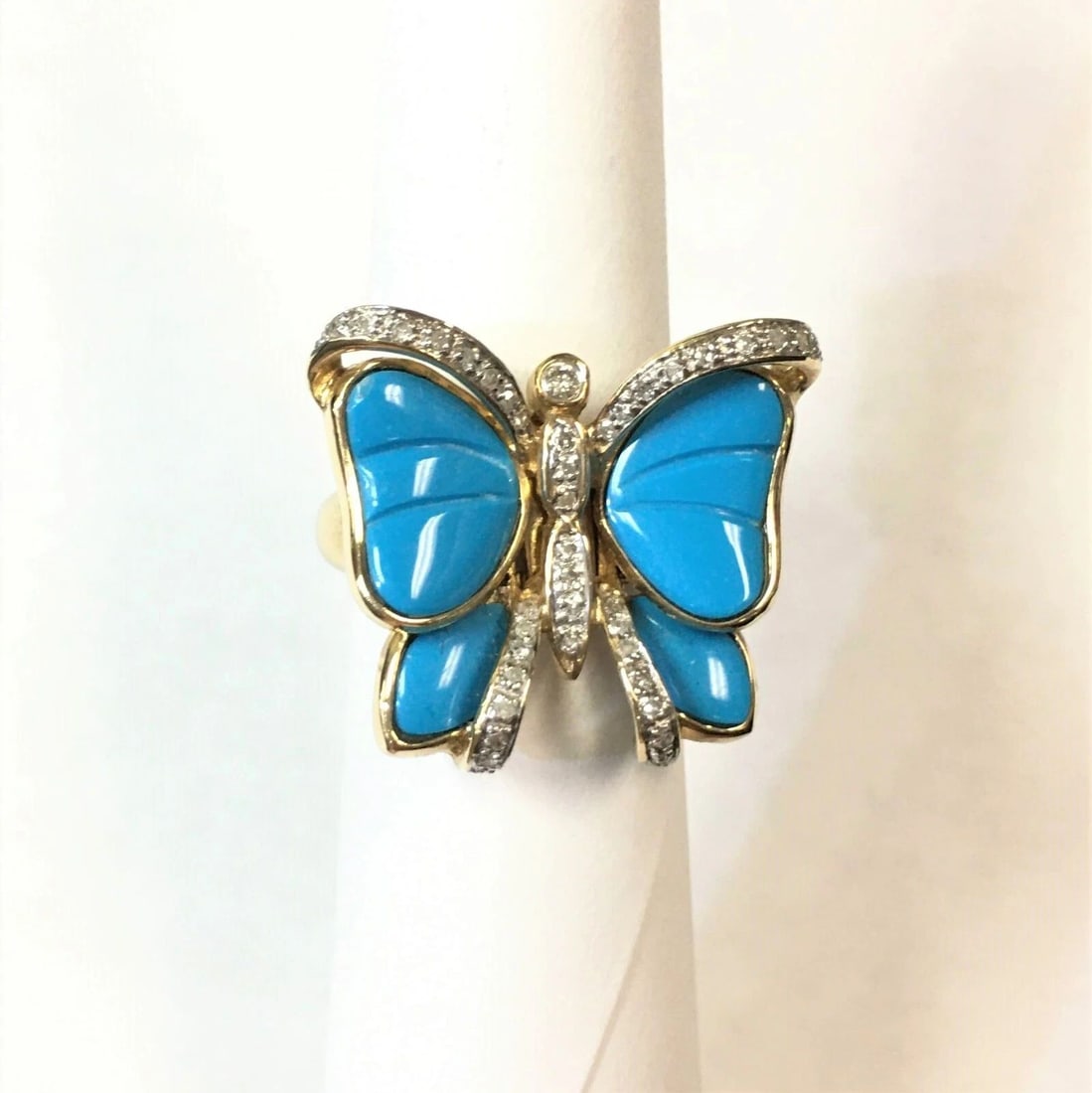 10K BUTTERFLY RING / PENDANT, 0.23CTS OF DIAMONDS, IMITATION TURQUOISE SIZE: 7 (1 of 2)