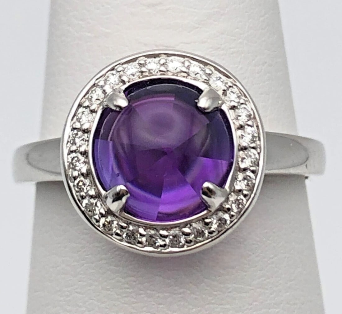 14K WHITE GOLD RING SET WITH AMETHYST AND 0.25CTS OF DIAMONDS (SIZE: 7) 4.5GRAM (1 of 2)