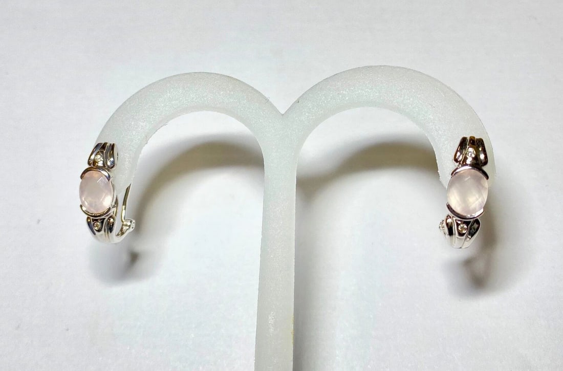 14K WHITE GOLD EARRINGS WITH CHALCEDONY AND 0.04CTS OF DIAMONDS 4.4G (1 of 2)