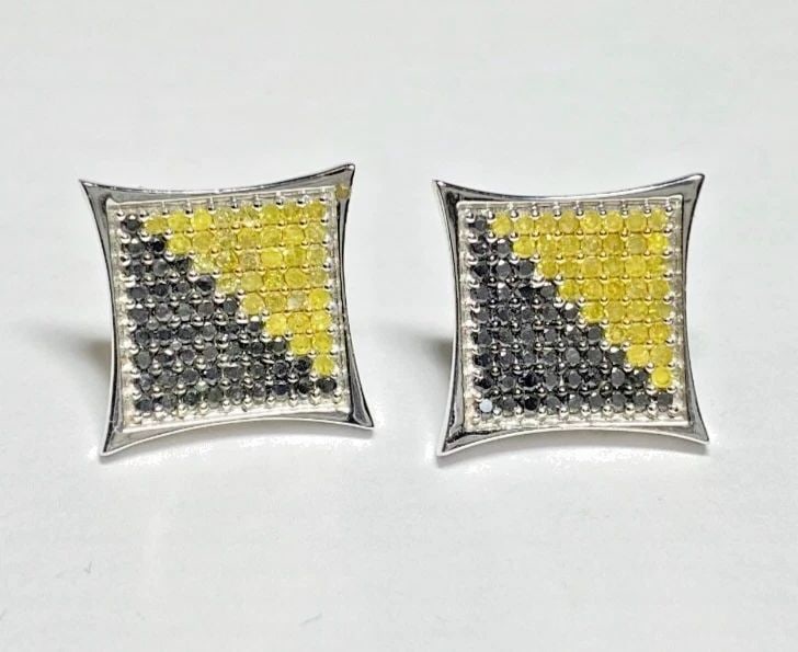 10K WHITE GOLD SQUARE EARRINGS WITH 1.00CT OF BLACK & YELLOW DIAMONDS 3.7G: 10K WHITE GOLD SQUARE EARRINGS WITH 1.00CT OF BLACK & YELLOW DIAMONDS 3.7G 10k White Gold Square Earrings with 1.00ct of Black & Yellow Diamonds You are bidding on a pre-owned 10k White Gold Earrings