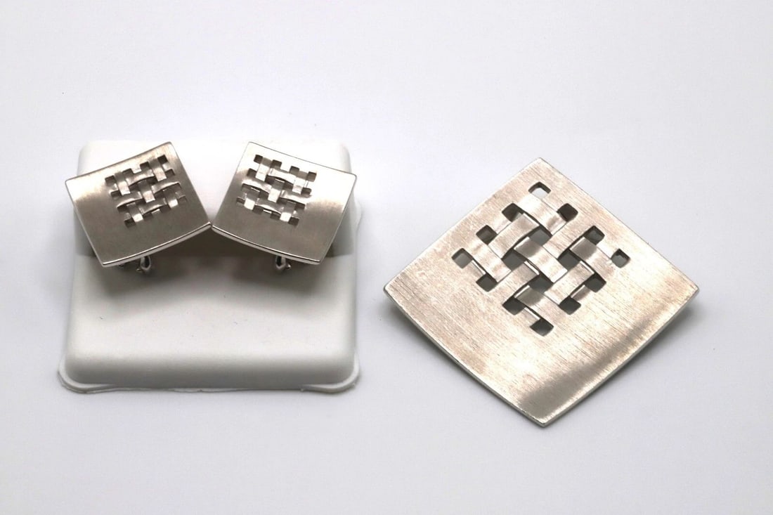 BREUNING SQUARE EARRINGS AND PENDANT MATCHING SET 19.6G (1 of 2)