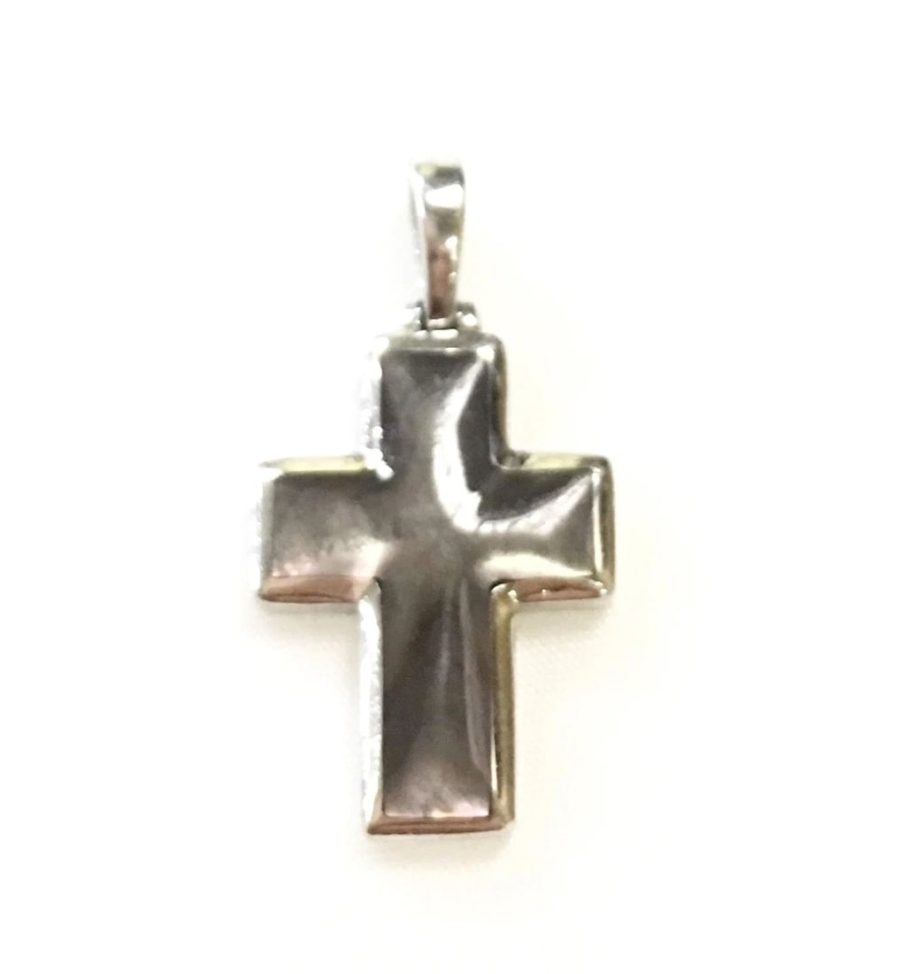 14K WHITE GOLD KABANA CROSS PENDANT WITH MOTHER OF PEARL INLAY 2.9G (1 of 2)