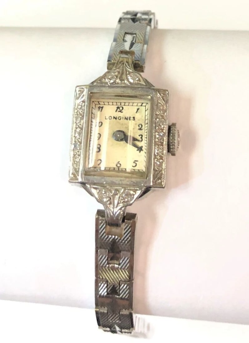 VINTAGE LONGINES WATCH PALLADIUM AND 0.25CTS OF DIAMONDS, 17 JEWELS MOVEMENT (1 of 2)