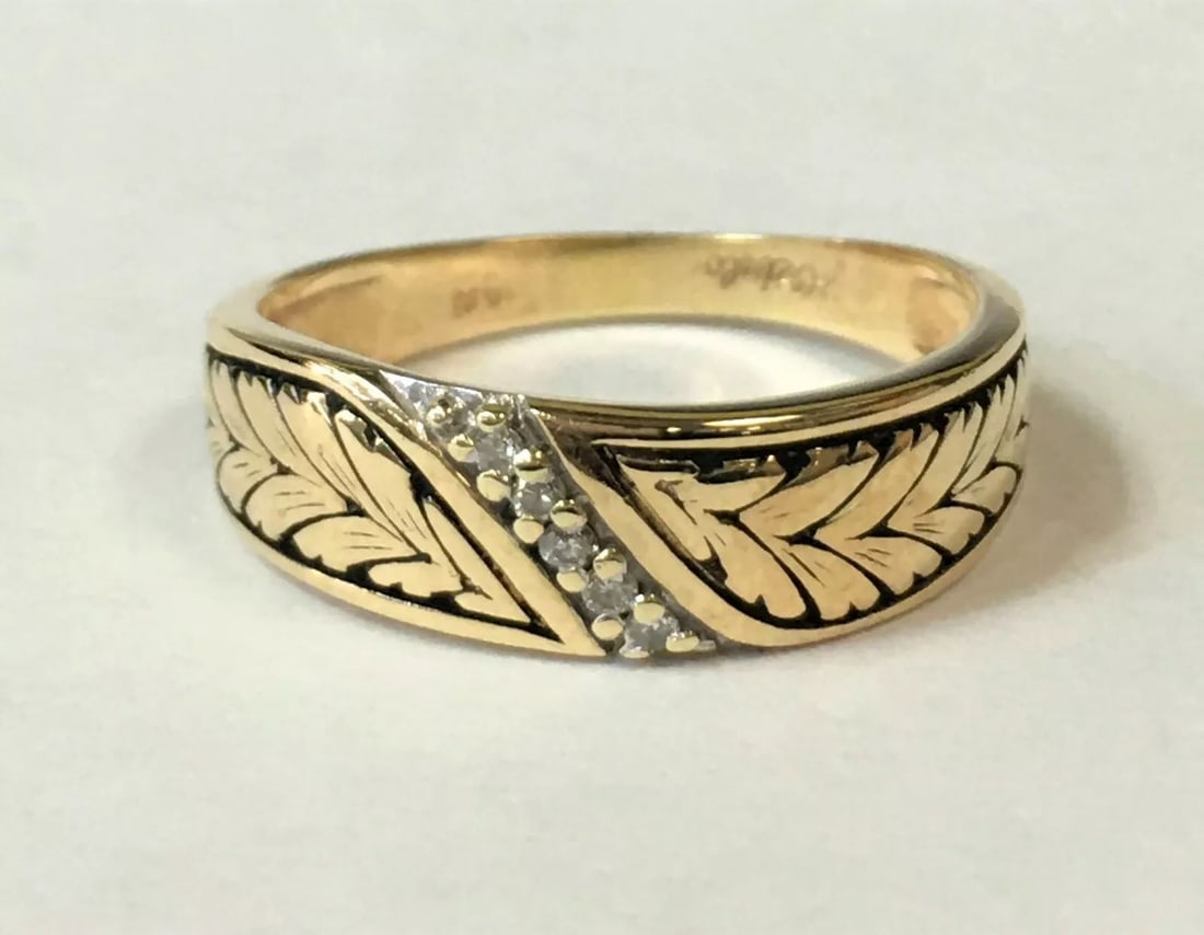 14K GOLD HEIRLOOM DIAMOND BAND/RING WITH BLACK ANTIQUING (SIZE: 9.75) (1 of 2)