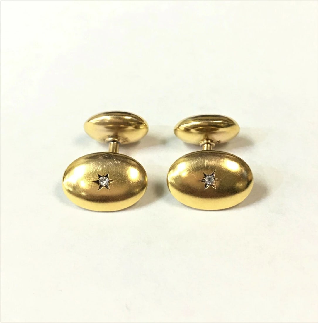 VINTAGE 14K OVAL CUFFLINKS WITH DIAMONDS (1 of 2)