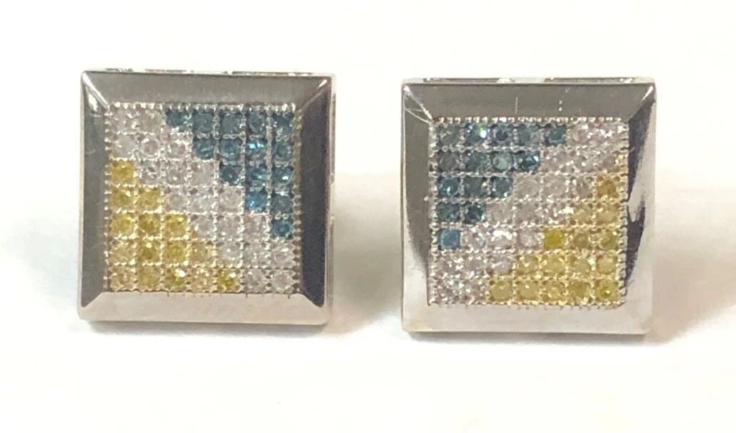 14K WHITE GOLD SQUARE EARRINGS WITH 0.50CTS OF MULTI-COLORED DIAMONDS 3.4G: 14K WHITE GOLD SQUARE STYLE EARRINGS WITH MULTI-COLORED DIAMONDS 14k White Gold Square style Earrings with Multi-Colored Diamonds You are bidding on a 14k White Gold Square style Earrings with Multi-C