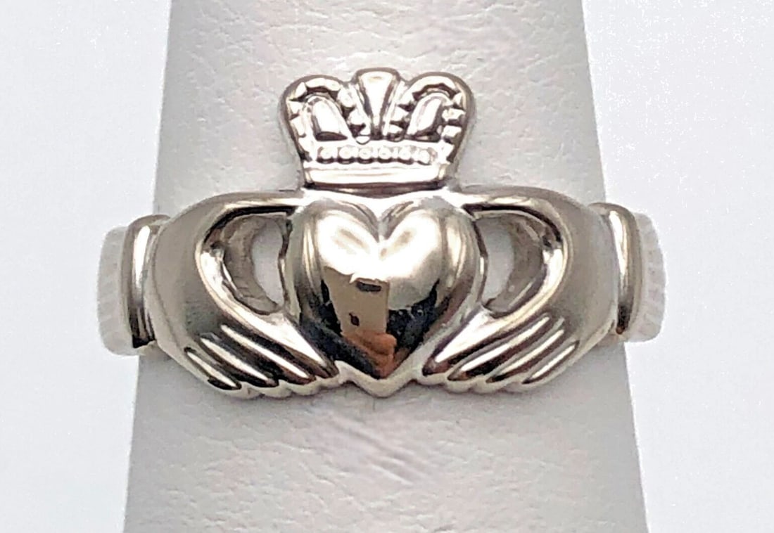 14K WHITE GOLD IRISH RING CLADDAGH / CHLADAIGH SIZE: 5.5 MADE IN IRELAND (1 of 2)