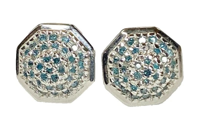 10K WHITE GOLD EARRINGS WITH 0.50CTS OF BLUE DIAMONDS 4G (1 of 2)
