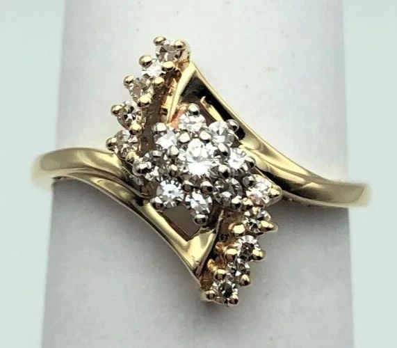 14K GOLD RING EYE SHAPED HEAD SET WITH 0.32CTS DIAMONDS SIZE: 6.75 2.7G (1 of 2)