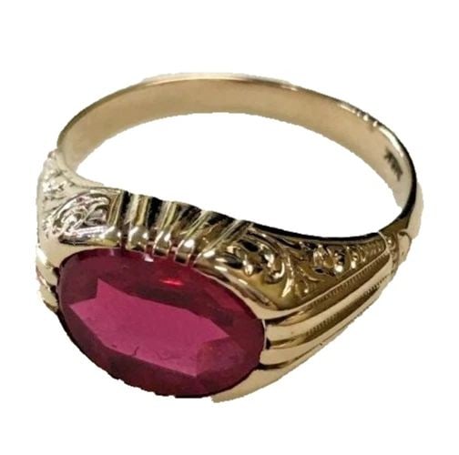 10K GOLD RING SET WITH SYNTHETIC RUBY SIZE: 9.5 6.3G (1 of 2)