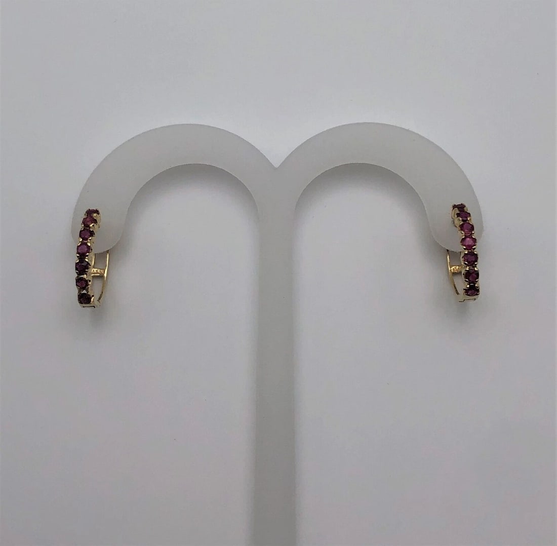 14K GOLD HOOP EARRINGS WITH NATURAL RUBIES (1 of 2)